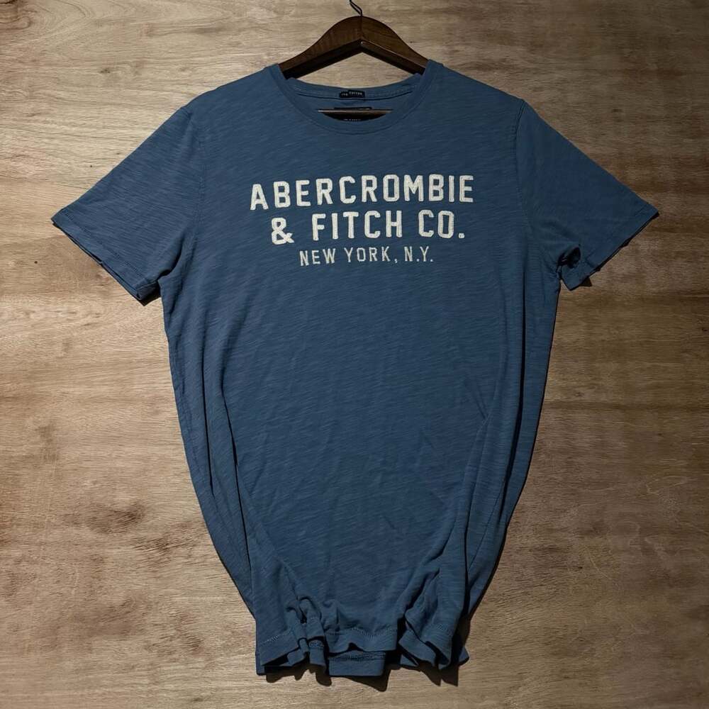 Abercrombie & Fitch Blue Embroidered Logo T Shirt Men's M Slub Cotton